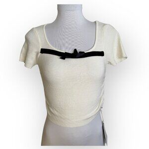 MIMIUS Knit Cropped‎ Blouse with Black Bow L
